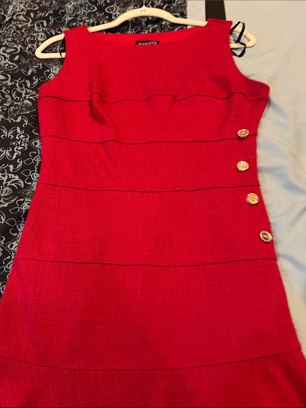Enfocus Studio Red Sleeveless Midi Dress with Gold Buttons - Picture 3 of 7